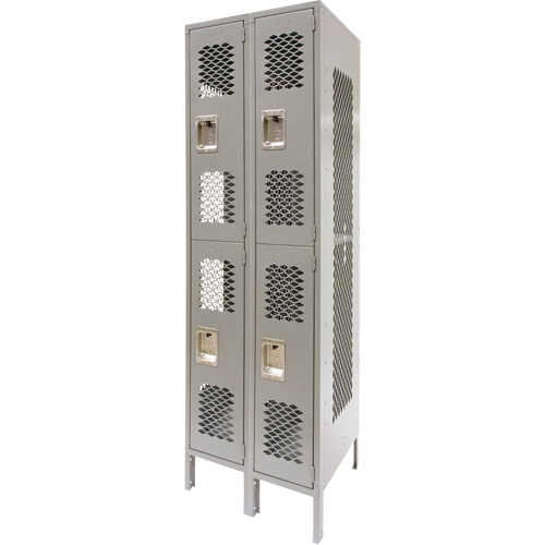 Casiers ventil&eacute;s, 2 niveaux, Bloc de 2, 24" x 18" x 78", Acier, Gris, D&eacute;mont&eacute;, Perfor&eacute; TGS INDUSTRIEL