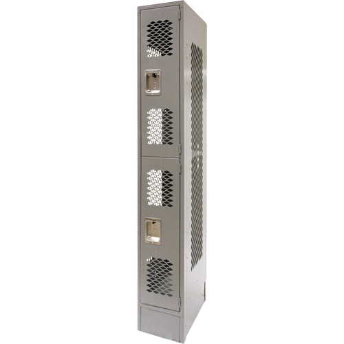Vented Lockers, 2 -tier, 12" x 18" x 78", Steel, Grey, Knocked Down, Perforated TGS INDUSTRIEL
