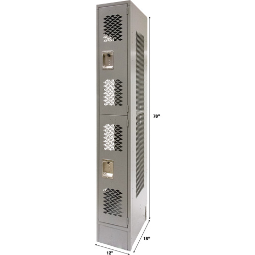 Vented Lockers, 2 -tier, 12" x 18" x 78", Steel, Grey, Knocked Down, Perforated TGS INDUSTRIEL