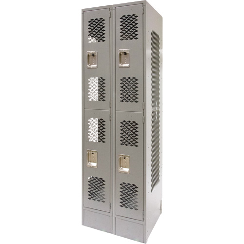 Vented Lockers, 2 -tier, Bank of 2, 24" x 18" x 78", Steel, Grey, Knocked Down, Perforated TGS INDUSTRIEL