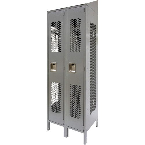 Vented Lockers, Bank of 2, 24" x 18" x 88", Steel, Grey, Knocked Down, Perforated TGS INDUSTRIEL