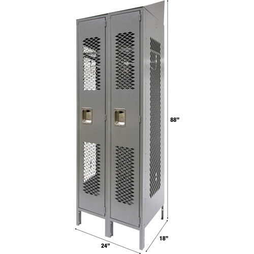 Vented Lockers, Bank of 2, 24" x 18" x 88", Steel, Grey, Knocked Down, Perforated TGS INDUSTRIEL