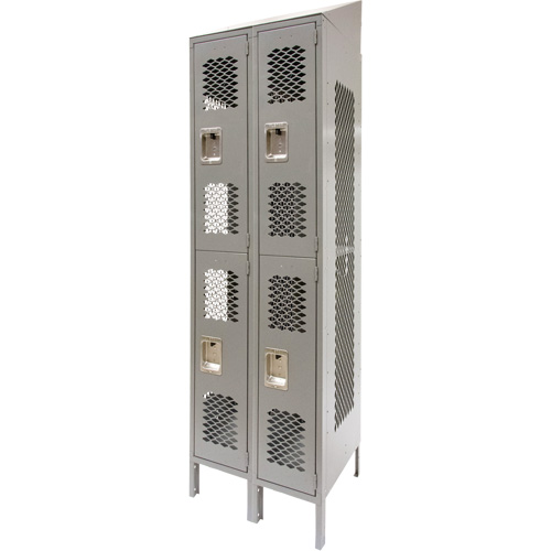 Casiers ventil&eacute;s, 2 niveaux, Bloc de 2, 24" x 18" x 88", Acier, Gris, D&eacute;mont&eacute;, Perfor&eacute; TGS INDUSTRIEL