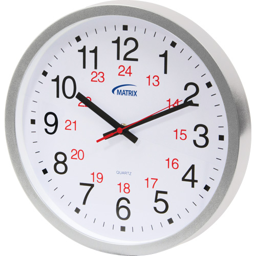Horloge 12/24 h, Analogique, &agrave; piles, 12", Argent TGS INDUSTRIEL