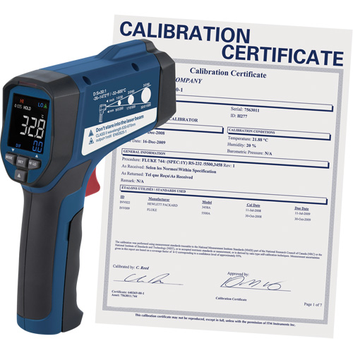Thermom&egrave;tre &agrave; infrarouge professionnel avec certificat de calibration, -26 - 1472° F ( -32 - 800° C ), 30:1, &eacute;missivit&eacute; Ajustable TGS INDUSTRIEL