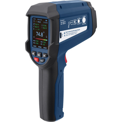 Thermom&egrave;tre infrarouge professionnel avec thermocouple de type K int&eacute;gr&eacute;, -58 - 3362°F (-50 - 1850°C), 55:1, &eacute;missivit&eacute; Ajustable TGS INDUSTRIEL