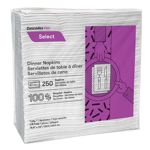 Pro Select 1/8 Fold Dinner Napkins, 1 Ply, 15.5" x 16" TGS INDUSTRIEL