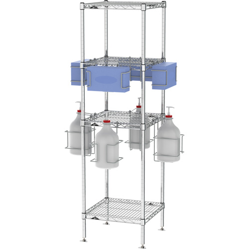 Portoir d'&eacute;PI/d&eacute;sinfectant avec tablettes TGS INDUSTRIEL