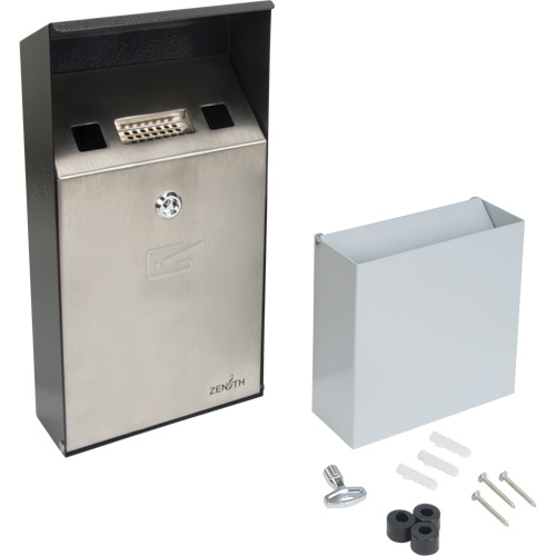 Cendrier, Montage mural, Acier inoxydable, Capacit&eacute; 1 Litre, Hauteur 11-4/5" TGS INDUSTRIEL