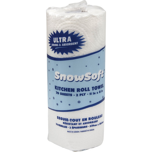 Essuie-tout pour cuisines de premi&egrave;re qualit&eacute; Snow Soft, 2 Pli, 70 Feuilles/rouleau, 8" la, 11" lo TGS INDUSTRIEL