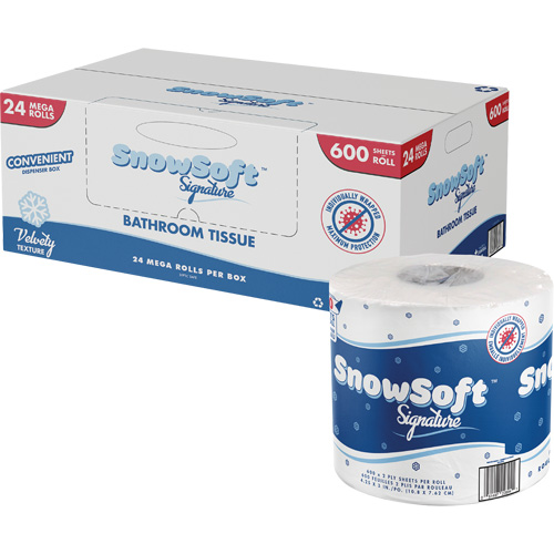 Papier hygi&eacute;nique de premi&egrave;re qualit&eacute; Snow Soft, 2 Pli, 600 Feuilles/Rouleu, Longueur 145', Blanc TGS INDUSTRIEL