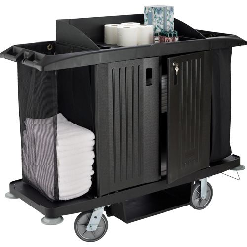 Chariot pleine grandeur pour l'entretien m&eacute;nager de bureau avec porte TGS INDUSTRIEL