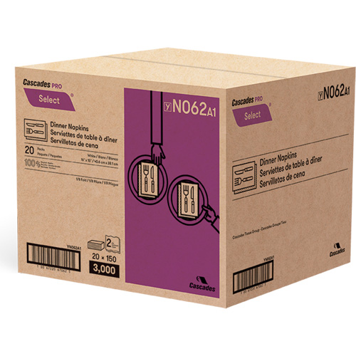 Pro Select&reg; 1/8 Fold Dinner Napkin, 2 Ply, 15" x 16" TGS INDUSTRIEL