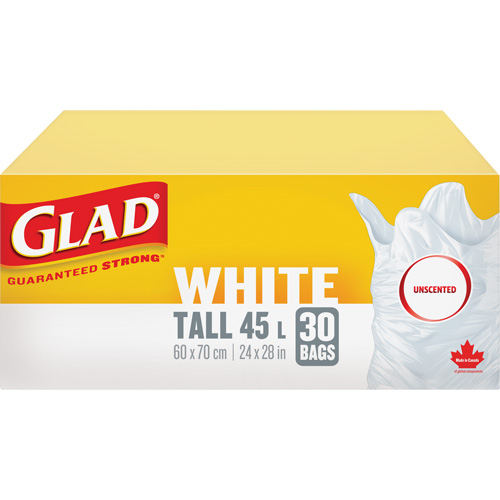 Sacs &agrave; ordures hauts 45 L sans parfum, R&eacute;gulier, 24" la x 28" lo, Blanc TGS INDUSTRIEL