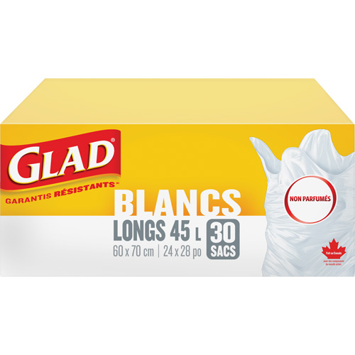 Sacs &agrave; ordures hauts 45 L sans parfum, R&eacute;gulier, 24" la x 28" lo, Blanc TGS INDUSTRIEL