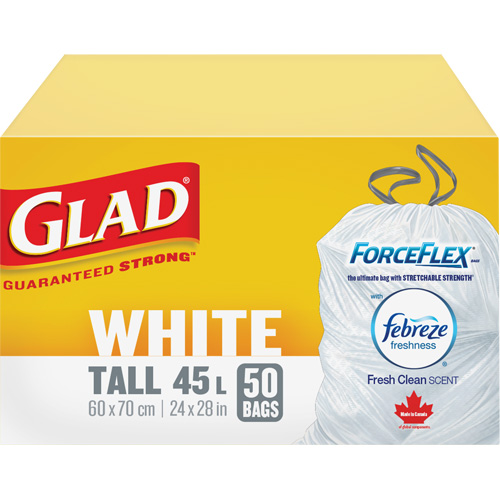 Tall 45L Febreze Garbage Bags, Regular, 24" W x 28" L, White TGS INDUSTRIEL