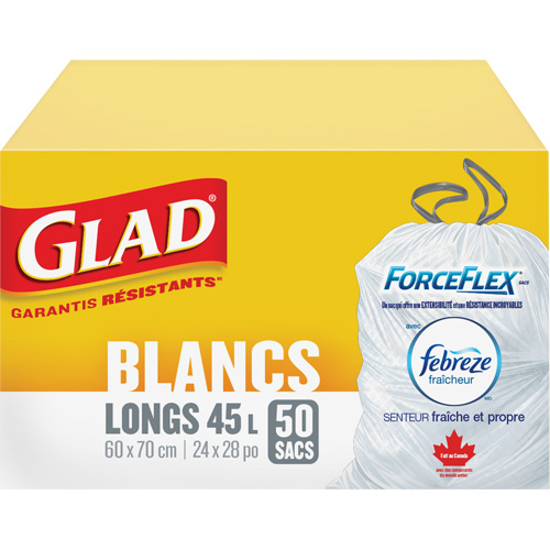 Tall 45L Febreze Garbage Bags, Regular, 24" W x 28" L, White TGS INDUSTRIEL