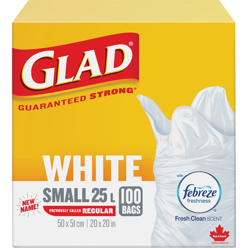 Petits sacs &agrave; ordures 25 L avec Febreze, R&eacute;gulier, 20" la x 20" lo, Blanc TGS INDUSTRIEL