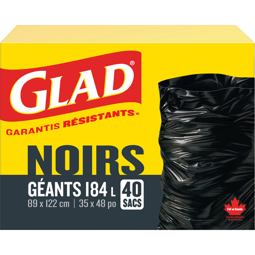 184L Garbage Bags, Regular, 35" W x 48" L, Black TGS INDUSTRIEL