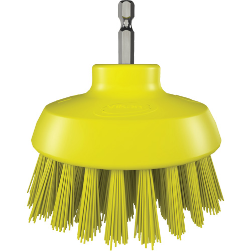 Brosse ronde HyDrive pour perceuse, Soies Tr&egrave;s ferme, Longueur de 3-1/10", Jaune TGS INDUSTRIEL