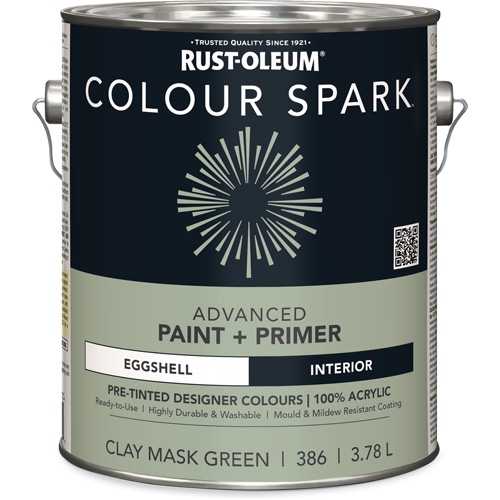 Colour Spark Interior Pre-Tinted Paint + Primer Wall Paint, Clay Mask Green, Eggshell, 3.78 L, Gallon TGS INDUSTRIEL