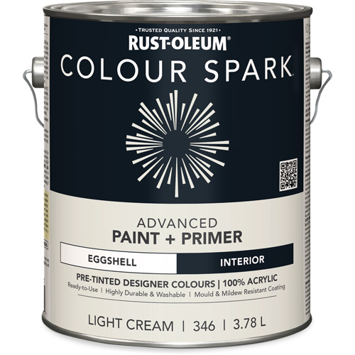Peinture int&eacute;rieure pr&eacute;teint&eacute;e + appr&ecirc;t mural Colour Spark, Coton blanc, Semi-brillant, 3,78 L, Gallon TGS INDUSTRIEL