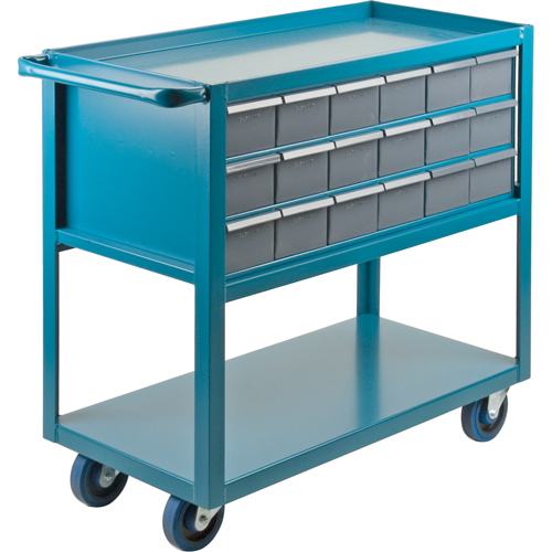 Chariot &agrave; tablette avec tiroir, 1200 lb Capacit&eacute;, Acier, 18" x la, 35" x ha, 36" p, Roues en Caoutchouc, Enti&egrave;rement soud&eacute;, 18 tirroirs TGS INDUSTRIEL