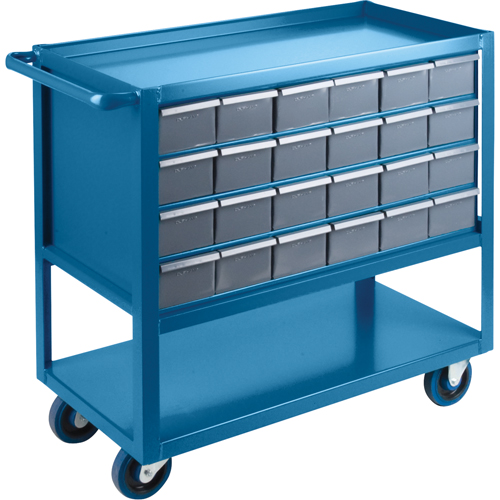 Drawer Shelf Cart, 1200 lbs. Capacity, Steel, 18" x W, 35" x H, 36" D, Rubber Wheels, All-Welded, 24 Drawers TGS INDUSTRIEL