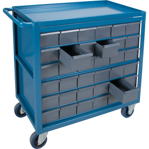 Chariot &agrave; tablette avec tiroir, 1200 lb Capacit&eacute;, Acier, 18" x la, 35" x ha, 36" p, Roues en Caoutchouc, Enti&egrave;rement soud&eacute;, 36 tirroirs TGS INDUSTRIEL