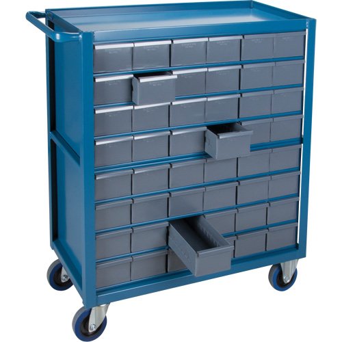 Chariot &agrave; tablette avec tiroir, 1200 lb Capacit&eacute;, Acier, 18" x la, 35" x ha, 36" p, Roues en Caoutchouc, Enti&egrave;rement soud&eacute;, 48 tirroirs TGS INDUSTRIEL