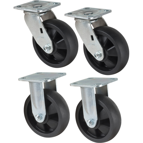 Caster Set, Rigid/Swivel, 6" (152.4 mm), Nylon, 2400 lbs. (1089 kg.) TGS INDUSTRIEL
