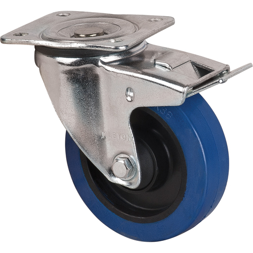 Roulette bleue, Pivotant avec frein, 5" (127 mm), Caoutchouc, 400 lb (181 kg) TGS INDUSTRIEL