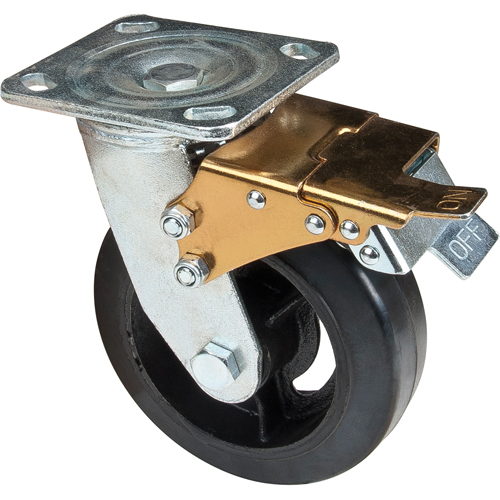 Mold-on Caster, Swivel with Brake, 6" (152.4 mm), Rubber, 550 lbs. (249 kg.) TGS INDUSTRIEL
