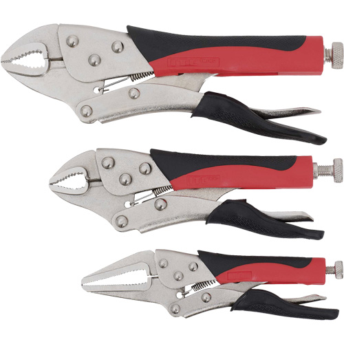 Cushion Grip Locking Plier Set, 6"/10"/7" Length, Curved Jaw/Long Nose TGS INDUSTRIEL