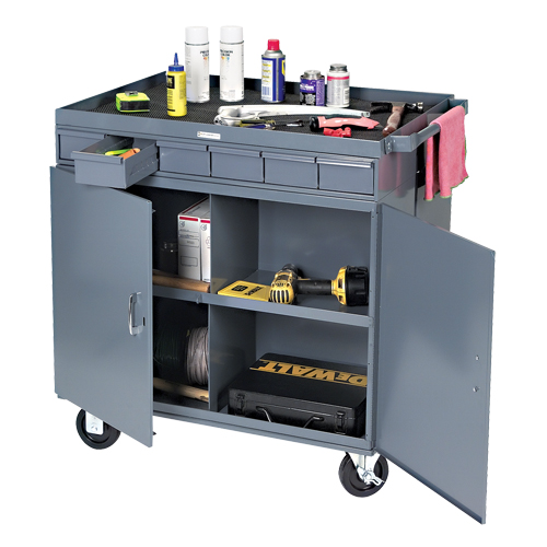 Poste de travail &agrave; deux c&ocirc;t&eacute;s mobile et robuste, 1200 lb Capacit&eacute;, Acier, 34" x la, 34" x ha, 24" p, Enti&egrave;rement soud&eacute;, 6 tirroirs TGS INDUSTRIEL