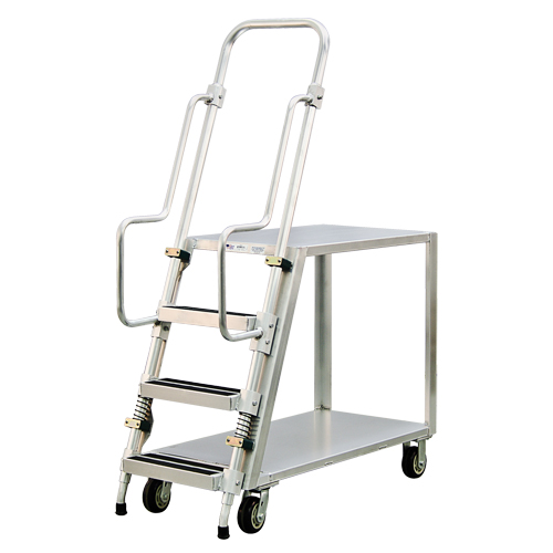 Aluminum Stock Picking Ladder Cart, Aluminum, 22" W x 51-1/2" D, 2 Shelves, 800 lbs. Capacity TGS INDUSTRIEL