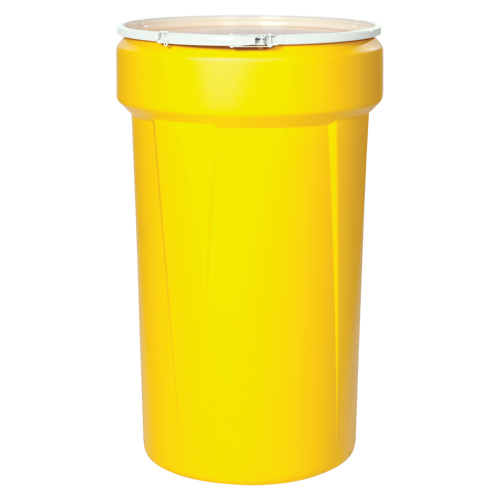 Baril emboîtable en poly&eacute;thyl&egrave;ne, 30 gal. US (25 gal. imp.), Dessus ouvert, Jaune TGS INDUSTRIEL