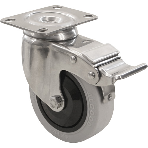 Roulette 2309 avec 2 freins, Pivotant avec frein, 4" (101,6 mm), Gris Envirothane, 350 lb (158,8 kg) TGS INDUSTRIEL