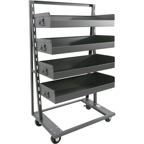 Single-Sided Heavy Duty A-Frame Cart with 4 Large Lipped Trays, 38" x 25" x 63", 2500 lbs. Capacity TGS INDUSTRIEL
