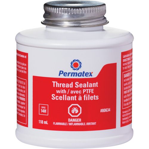 Thread Sealant with PTFE, Brush Top Bottle, 118 ml, -54°C - 150°C/-65°F - 300°F TGS INDUSTRIEL