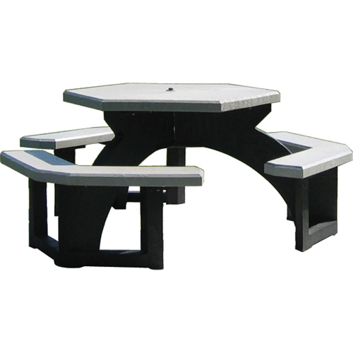 Tables de pique-nique hexagonales en plastique recycl&eacute;, 78" lo x 78" la, Gris TGS INDUSTRIEL