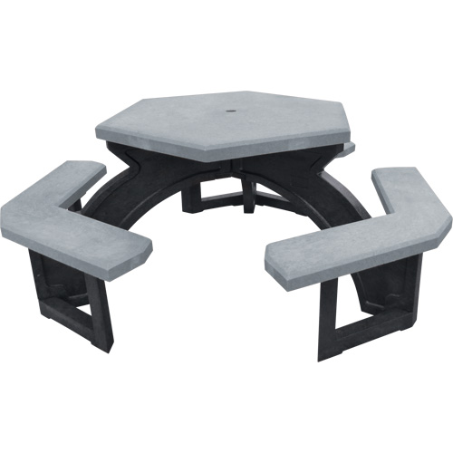 Tables de pique-nique hexagonales en plastique recycl&eacute;, 78" lo x 78" la, Gris TGS INDUSTRIEL