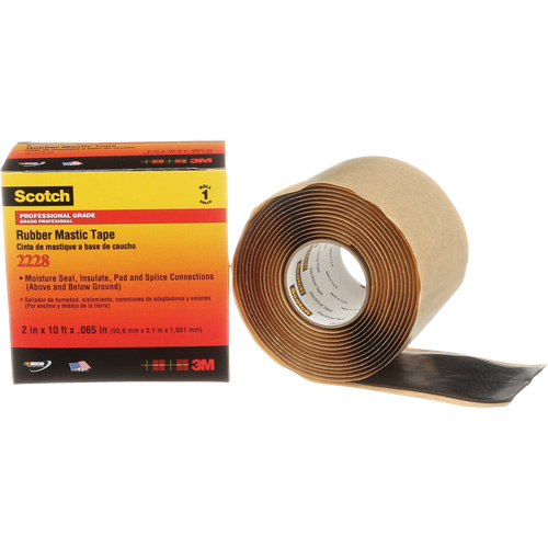 Scotch&reg; Rubber Mastic Tape 2228, 50.8 mm (2") x 3 m (10'), Black TGS INDUSTRIEL