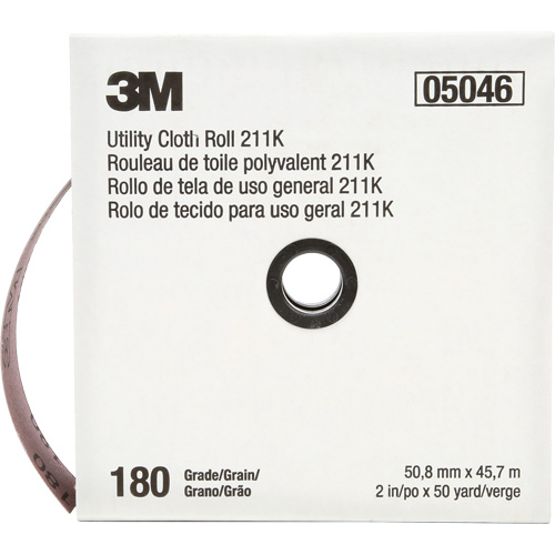 Rouleau de toile abrasive utilitaire 211K, Oxyde d'aluminium, 2" la x 150' lo, Grain 180 TGS INDUSTRIEL