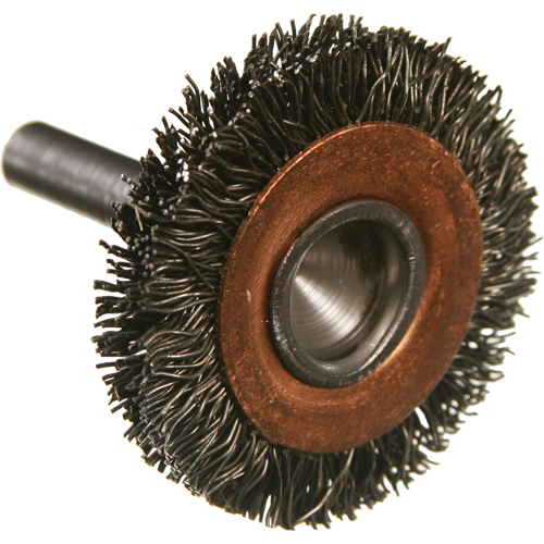 Brosses mont&eacute;es &agrave; fils cr&ecirc;p&eacute;s circulaires, 1-1/2", Fils 0,014", Tige 1/4" TGS INDUSTRIEL