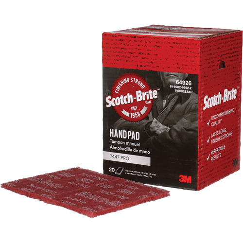 Tampons manuels Scotch-Brite 7447, Oxyde d'aluminium, 9" x 6", Grain Tr&egrave;s fin TGS INDUSTRIEL