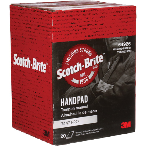 Tampons manuels Scotch-Brite 7447, Oxyde d'aluminium, 9" x 6", Grain Tr&egrave;s fin TGS INDUSTRIEL