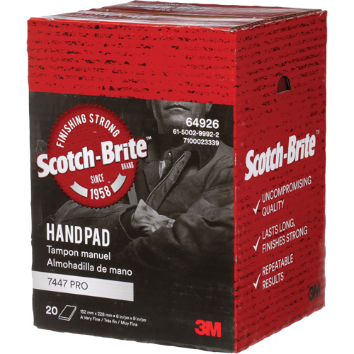 Tampons manuels Scotch-Brite 7447, Oxyde d'aluminium, 9" x 6", Grain Tr&egrave;s fin TGS INDUSTRIEL