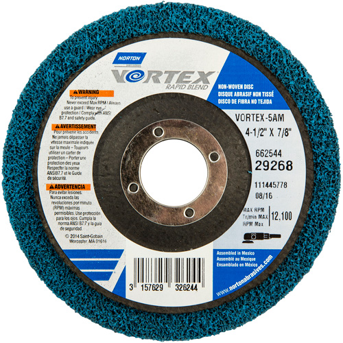 Meule non tiss&eacute;e Vortex, 4-1/2" dia. x 1/2" la, Arbre 7/8", Oxyde d'aluminium TGS INDUSTRIEL