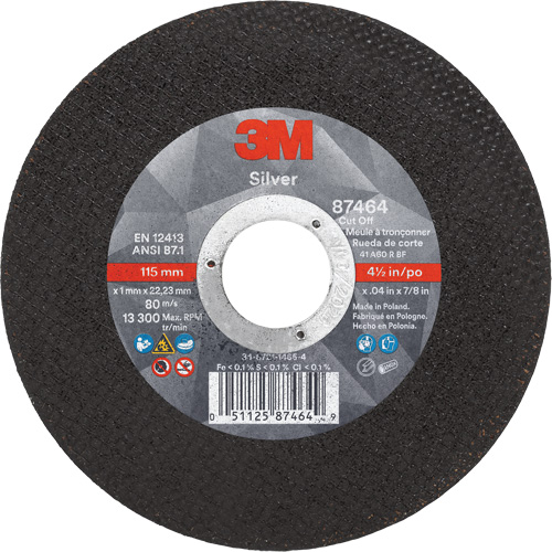 Meule &agrave; tronçonner Silver, 4-1/2" x 0,04", Arbre de 7/8", Type 1, C&eacute;ramique, 13 300 Tr/min TGS INDUSTRIEL